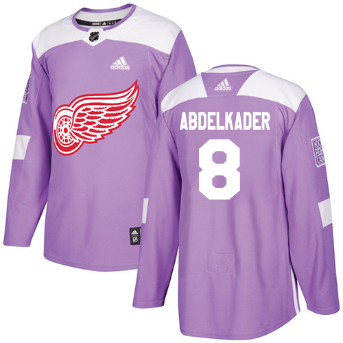 Adidas Red Wings #8 Justin Abdelkader Purple Authentic Fights Cancer Stitched Youth NHL Jersey